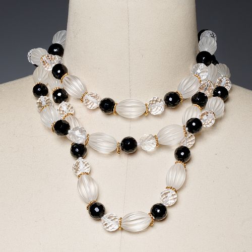 Triple strand faceted bead necklace, 14k clasp