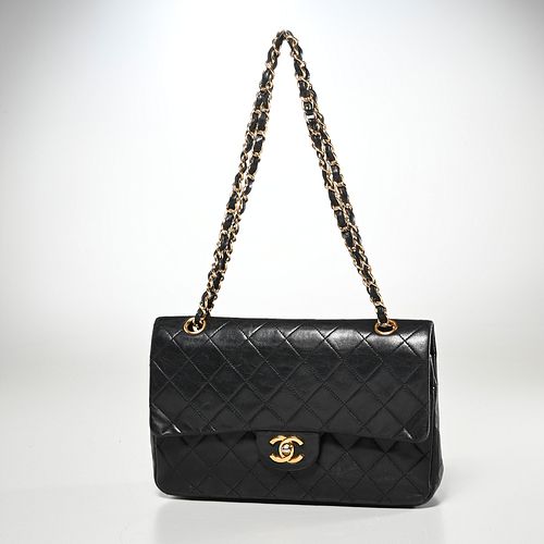 Chanel black double flap quilted lambskin bag