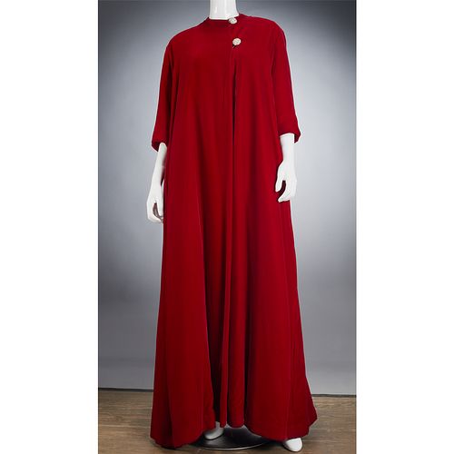 Ladies red velvet maxi evening coat