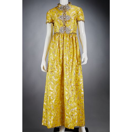 Oscar de la Renta yellow brocade evening gown