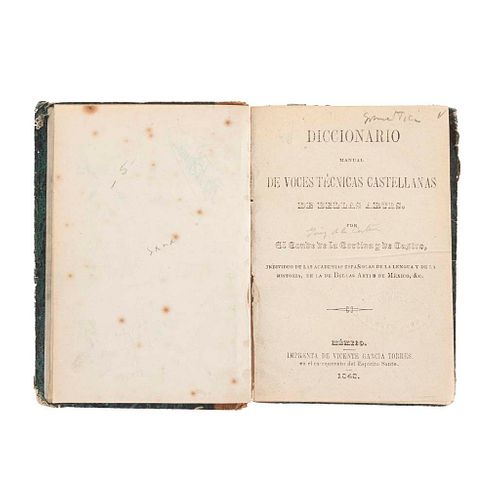 Conde de la Cortina y de Castro. Diccionario Manual de Voces Técnicas Castellanas de Bellas Artes. México, 1848.