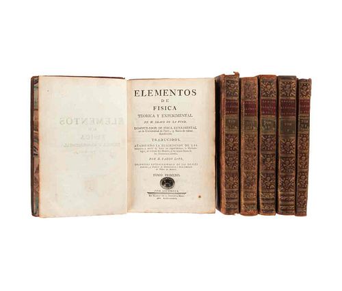 Sigaud de la Fond, Joseph Aignan. Elementos de Física Teórica y Experimental. Madrid,1787-1789. Tomos I-VI. 85 láminas. Piezas: 6.