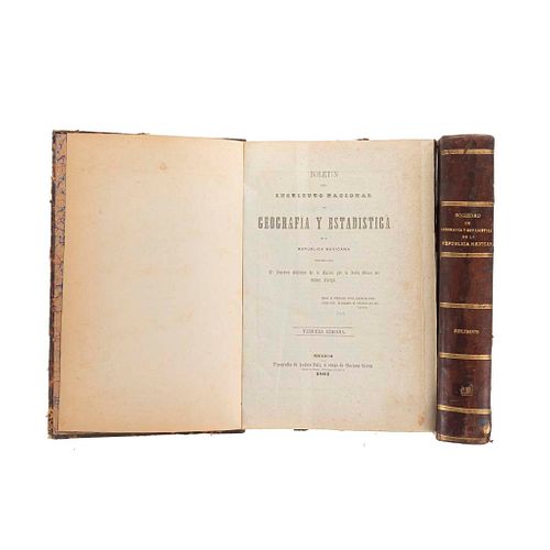 Gómez de la Cortina, José / Arroyo, J. Miguel. Boletínes, Instituto Nacional y Sociedad Mexicana de Geografía y Estadística. 1859 y 61.