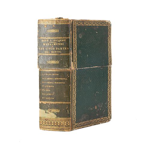 Brué y Picquet. Mapa - Mundi y las Cinco Partes del Mundo. París, 1839 - 1840. Mapas grabados, plegados. Uno enmarcado. Piezas: 7.