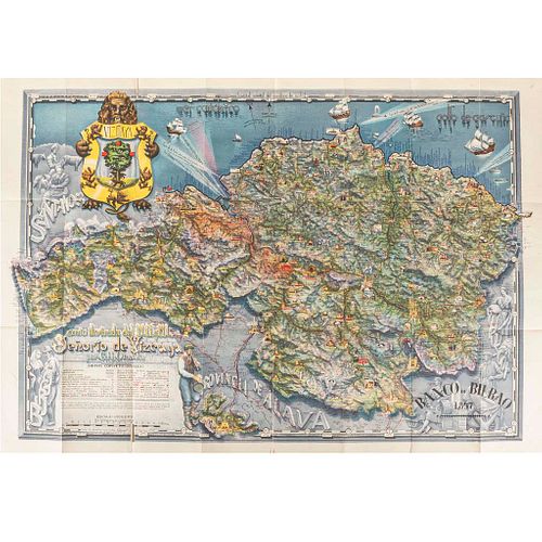 Oñativa, G. H. Mapa de Vizacaya. Curiosa descripción de cuanto interesante y pintoresco... Vizcaya: 1857. En color, 65.5 x 95 cm.