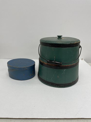 Painted Covered Firkin and Oval Box
