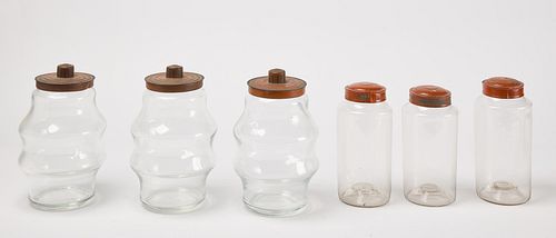 Six Glass Pantry Jars with Red Lids