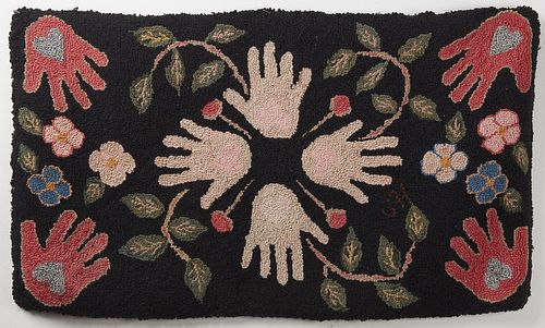 Hooked Rug with Hands and Hearts