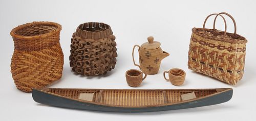 Canoe Model and Native Basket Lot