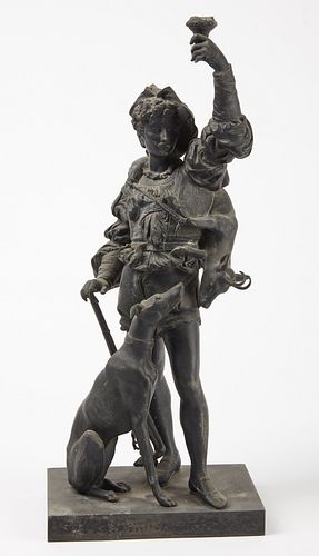 Spelter Sculpture Figure of Man with Dog