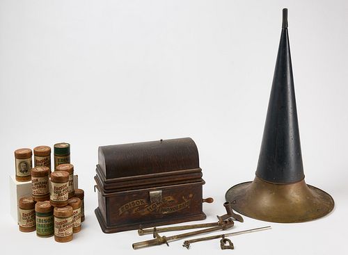 Edison Phonograph with Horn and Cylinders