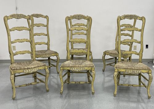 Six Decorative Carved and Painted Dining Chairs