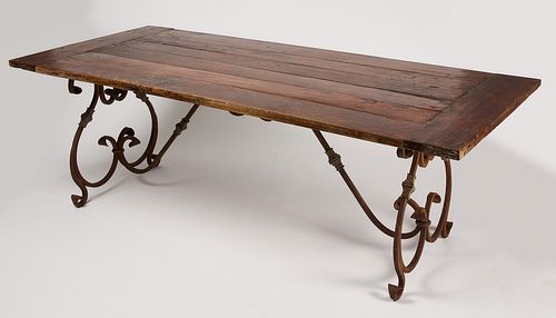 Large Dining Table with Fancy Wrought Iron Base