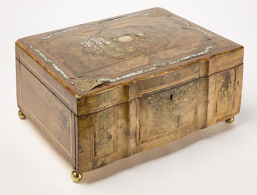 Antique Brass Inlaid Box with Drawers