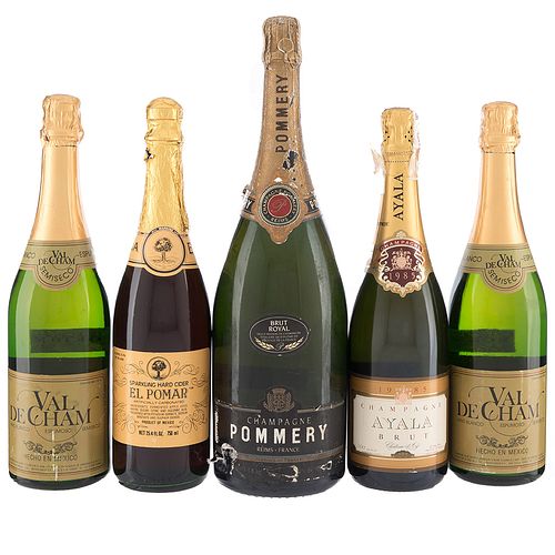Vino Espumoso, Sidra y Champagne. a) El Pomar. b) Val de Cham. c) Ayala. d) Pommery. Total de piezas: 5.