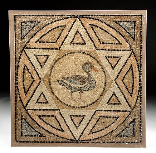 Roman Stone Tesserae Mosaic w/ Duck & Hexagram