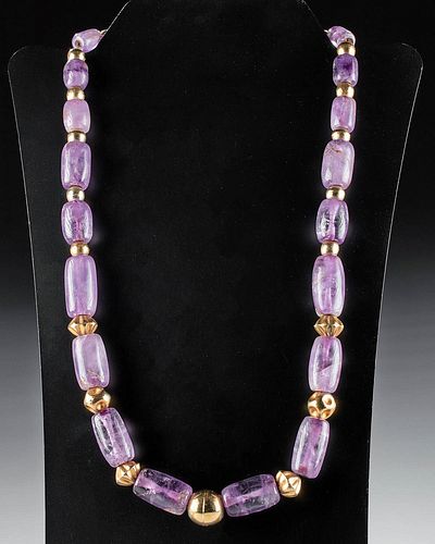 Moche Amethyst Bead Necklace & Modern Gold Plated Beads