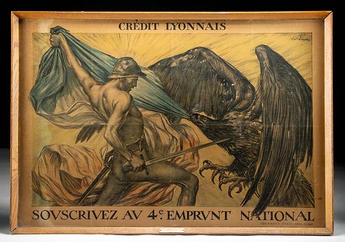 Framed WWI French Color Lithograph Poster by Faivre
