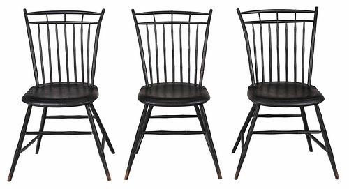 Set Three American Black Painted Windsor Chairs