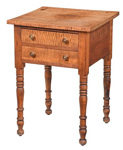 American Sheraton Tiger Maple Two Drawer Table