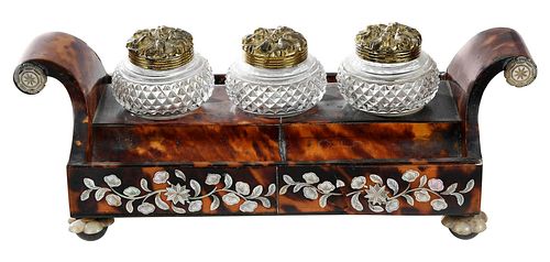 Tortoiseshell and Mother of Pearl Inlaid Inkstand