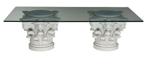 Neoclassical Painted Glass Top Table