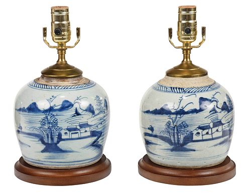 Two Canton Ginger Jars Converted to Lamps