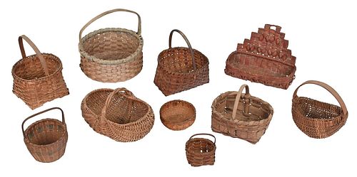 11 Assorted American Miniature Woven Baskets