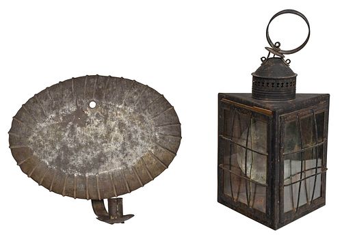 Tin and Glass Lantern and Wall Sconce