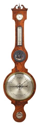 Georgian Figured Inlaid Mahogany Barometer