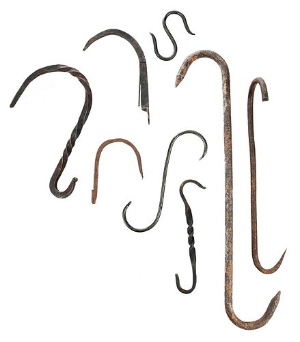 Collection of Wrought Iron Hooks and Chains