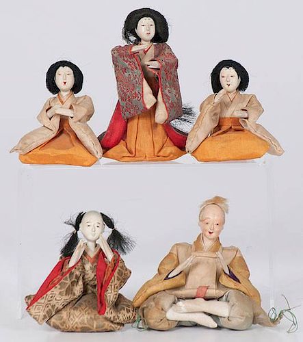 Group of Meiji Period Japanese Robed Dolls 