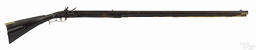 Contemporary full stock flintlock long rifle, approximately .57 caliber, signed J. Spotz