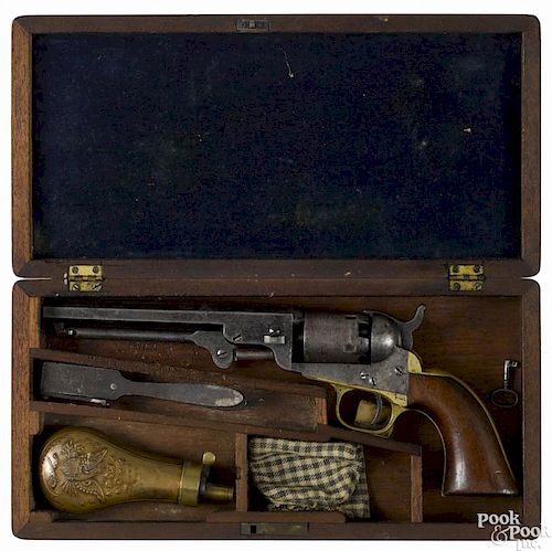 Colt Model 1849 five-shot percussion pocket revolver, .31 caliber, in a wooden presentation box