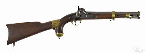U.S. Model 1855 percussion pistol carbine, .58 caliber, with a rifled bore and two leaf rear sight