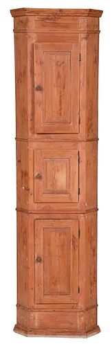 Narrow Baroque Style Pine Corner Cupboard
