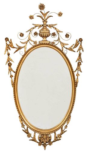 Adam Style Urn and Leaf Carved and Gilt Mirror