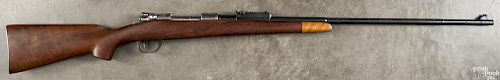 Argentine sporterized Model 1909 Mauser rifle, 7.65 x 53 caliber, with a walnut Monte Carlo stock
