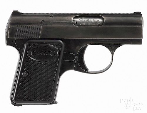 Browning semi-automatic pistol, 6.5 mm, with blued finish and black plastic grips, 2'' barrel