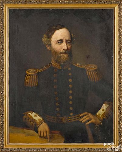 Oil on canvas portrait of a British admiral, 19th c., in military uniform, 36'' x 28''.