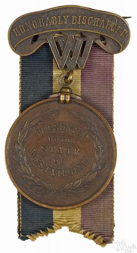 West Virginia Honorably Discharged Civil War medal, late 19th c., inscribed Saml Grey Co