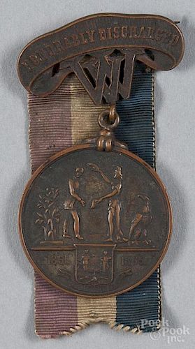 West Virginia Honorably Discharged civil war medal, late 19th c., inscribed Elijah H. Morgan