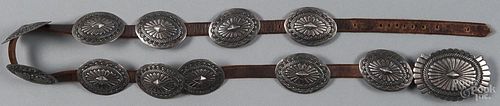 Native American silver concho belt, 20th c., stamped J. M., overall - 37'' l.