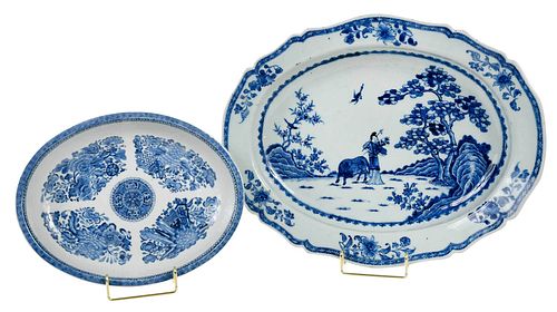 Two Chinese Export Blue and White Oval Platters