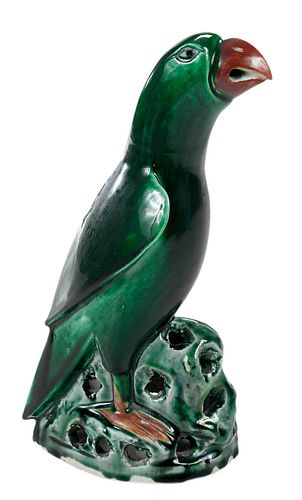 Chinese Export Green Glazed Porcelain Parrot