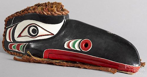 Northwest Coast carved and painted eagle mask, 20th c., with an articulated beak, 26'' l.