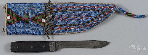 Native American central plains beaded knife sheath, early 20th c., together with a J. Russell & Co