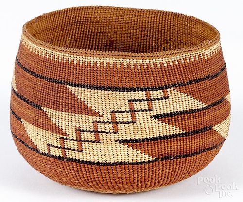 Northwest Coast coiled basketry bowl, early 20th c., likely Hupa or Yurok