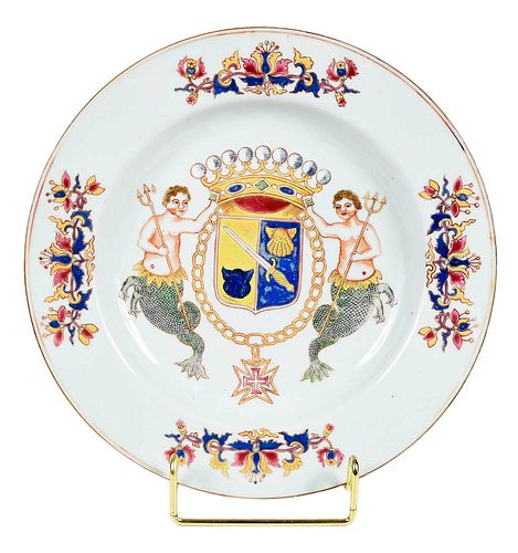 Chinese Export Armorial 'Merman' Porcelain Plate
