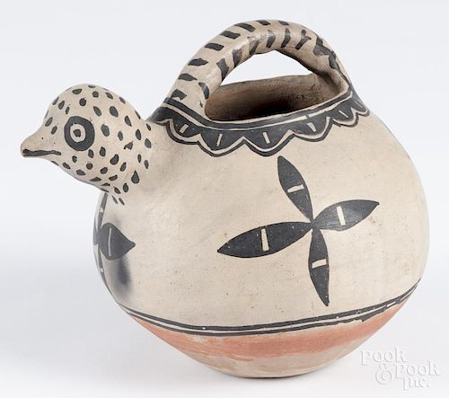 Acoma bird effigy pottery basket, early 20th c., 7'' h. Provenance: DeHoogh Gallery, Philadelphia.